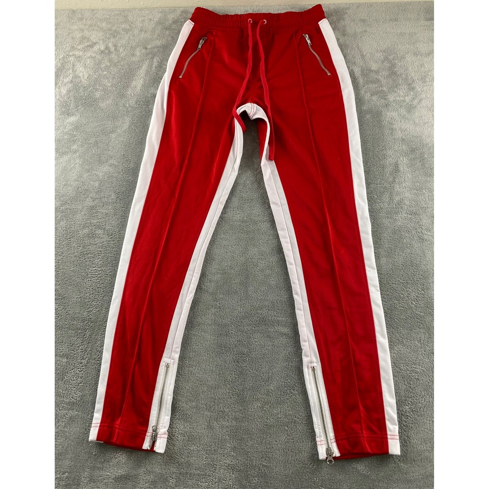 Ninth Hall Mens Red White Striped Track Pants Slim Fit Ankle Zip Pockets Small